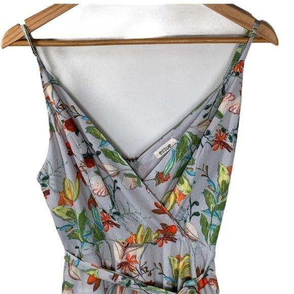 Essue Gray Floral Sleeveless Sundress Mini Flare Dress Medium - Picture 3 of 13